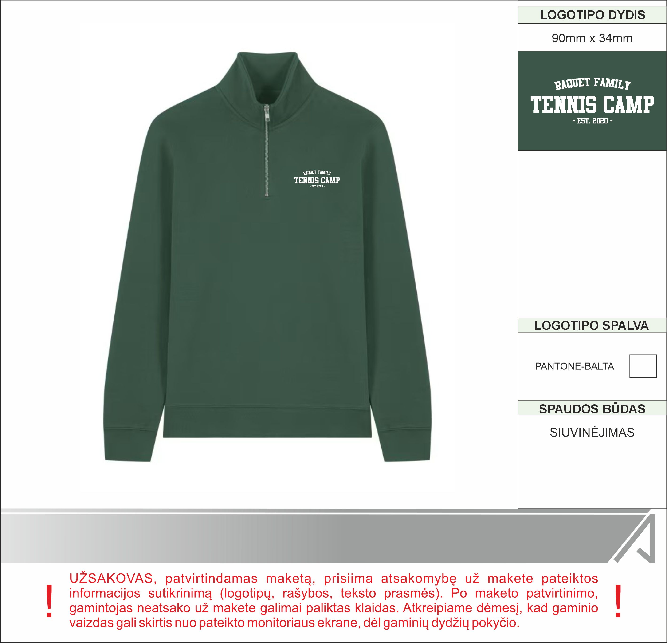 Žalias TENNISCAMP half-zip